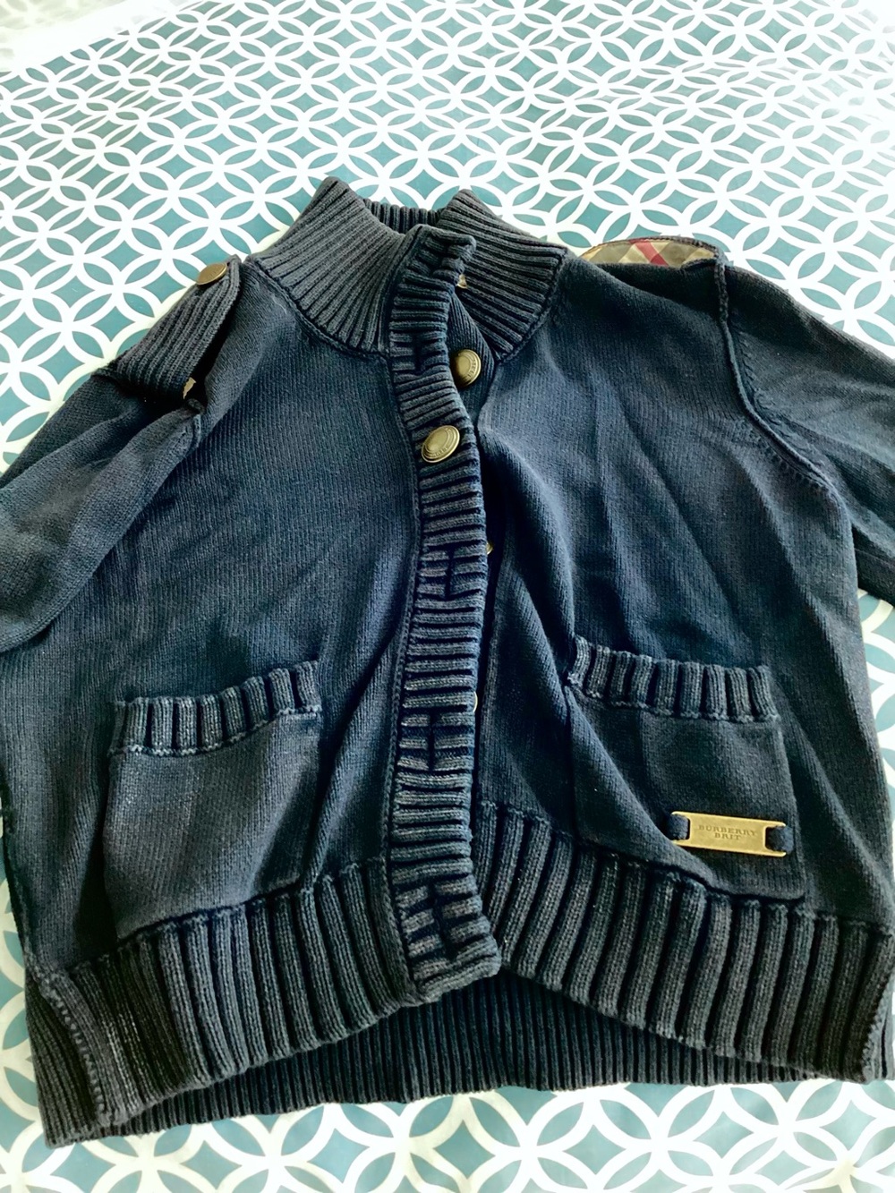 Womens Navy Burberry Rib-Knit Button Cardigan Sweater